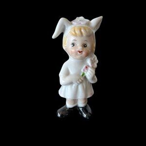 Vintage Bunny Girl Figurine // 1950s Ceramic Bride with Bunny Ears